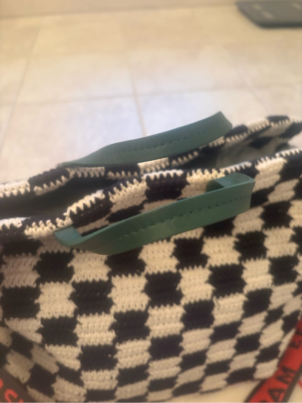 Clare V summer Simple Tote - Black & Cream Crochet Checker Tote - Picture 15 of 15